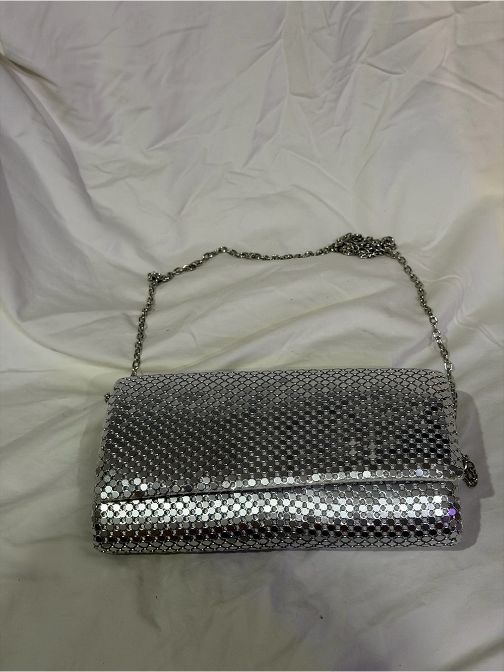 Gunne Sax Silver Sequin Chain Clutch